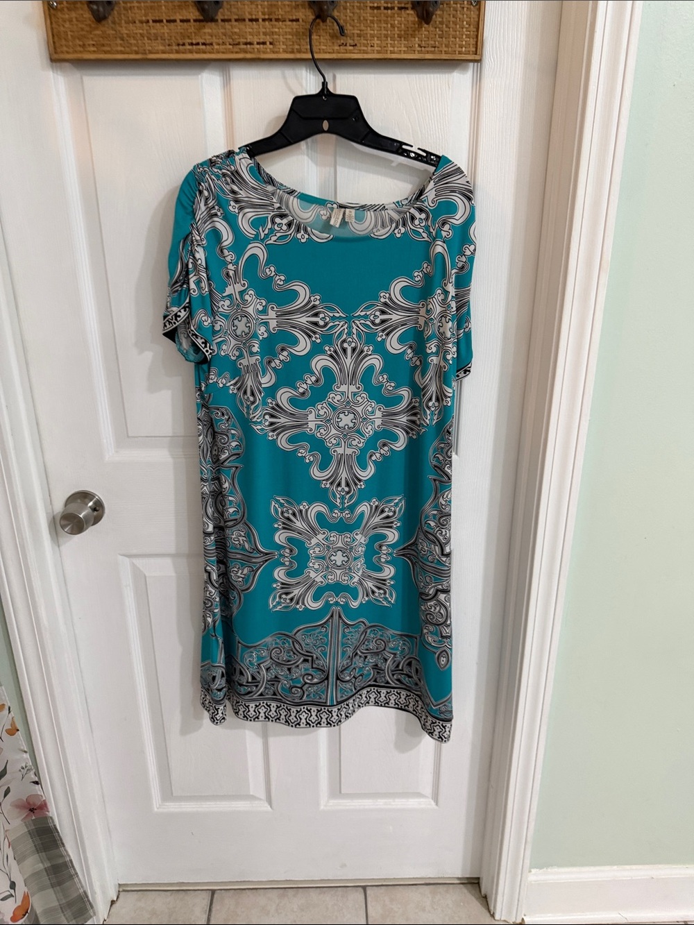 Madison Teal and White Printed Shift Dress